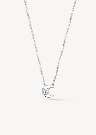 Charmed Half Moon Pendant Necklace, 18K White Gold Charmed Half Moon Pendant Necklace, 18K White Gold, large