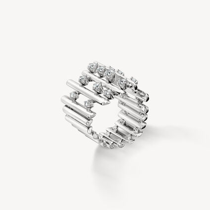 BARRE Multi- Row Diamond Ring, 18K White Gold, large