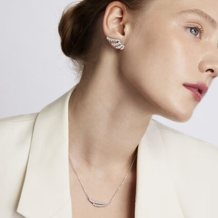 VELA French Cut Pav&eacute; Diamond Pendant Necklace, 18K White Gold, large