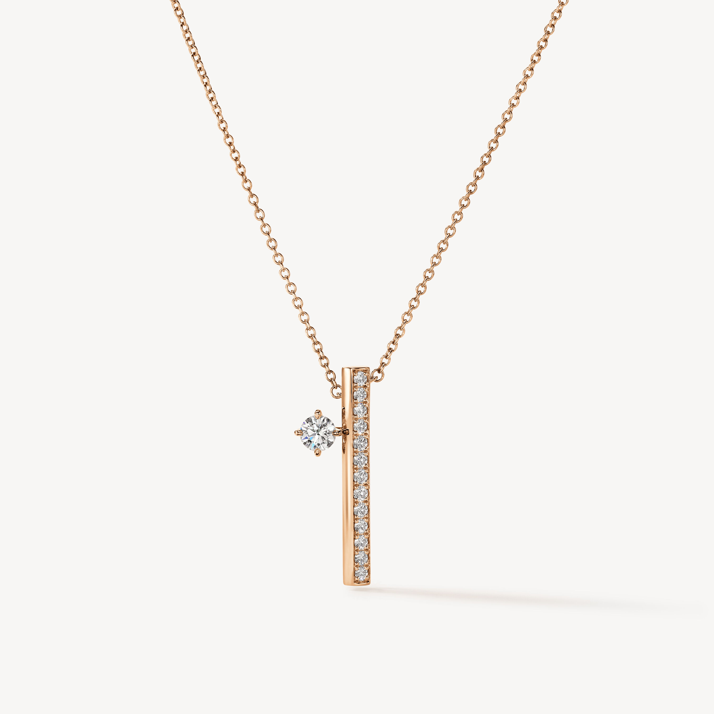 Barre Floating Single Diamond Pav&eacute; Pendant Necklace, 18K Rose Gold, large