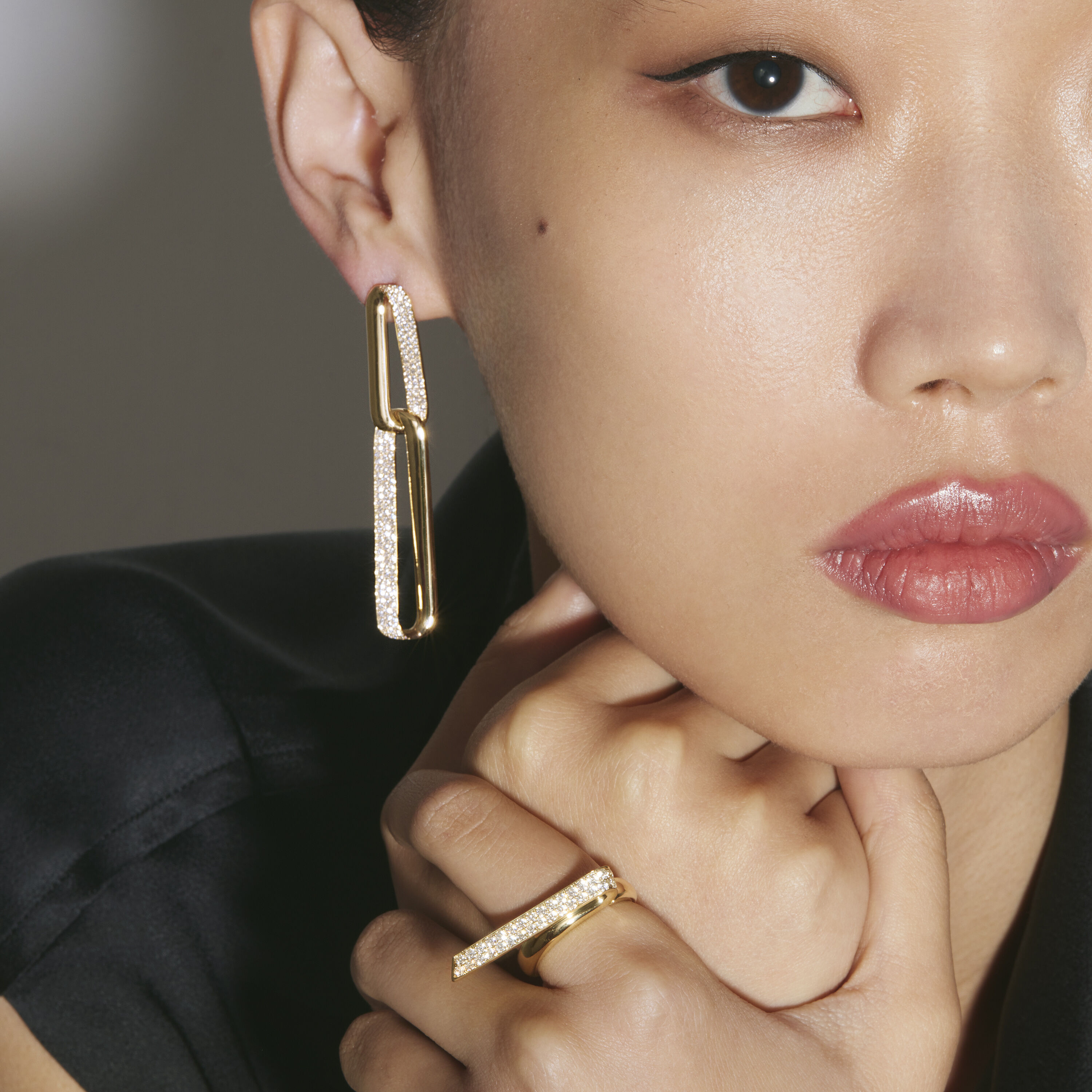 INSIDE/OUT Diamond Link Earrings, Large, 18K Yellow Gold, large