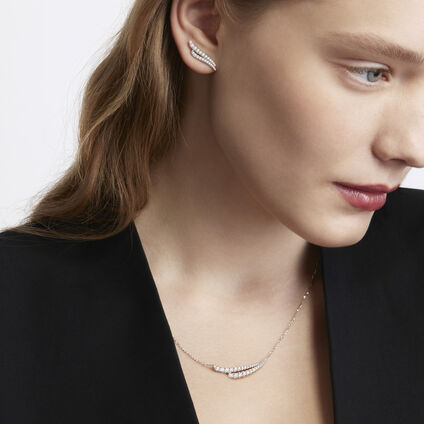 VELA French Cut Pav&eacute; Diamond Pendant Necklace, 18K White Gold, large