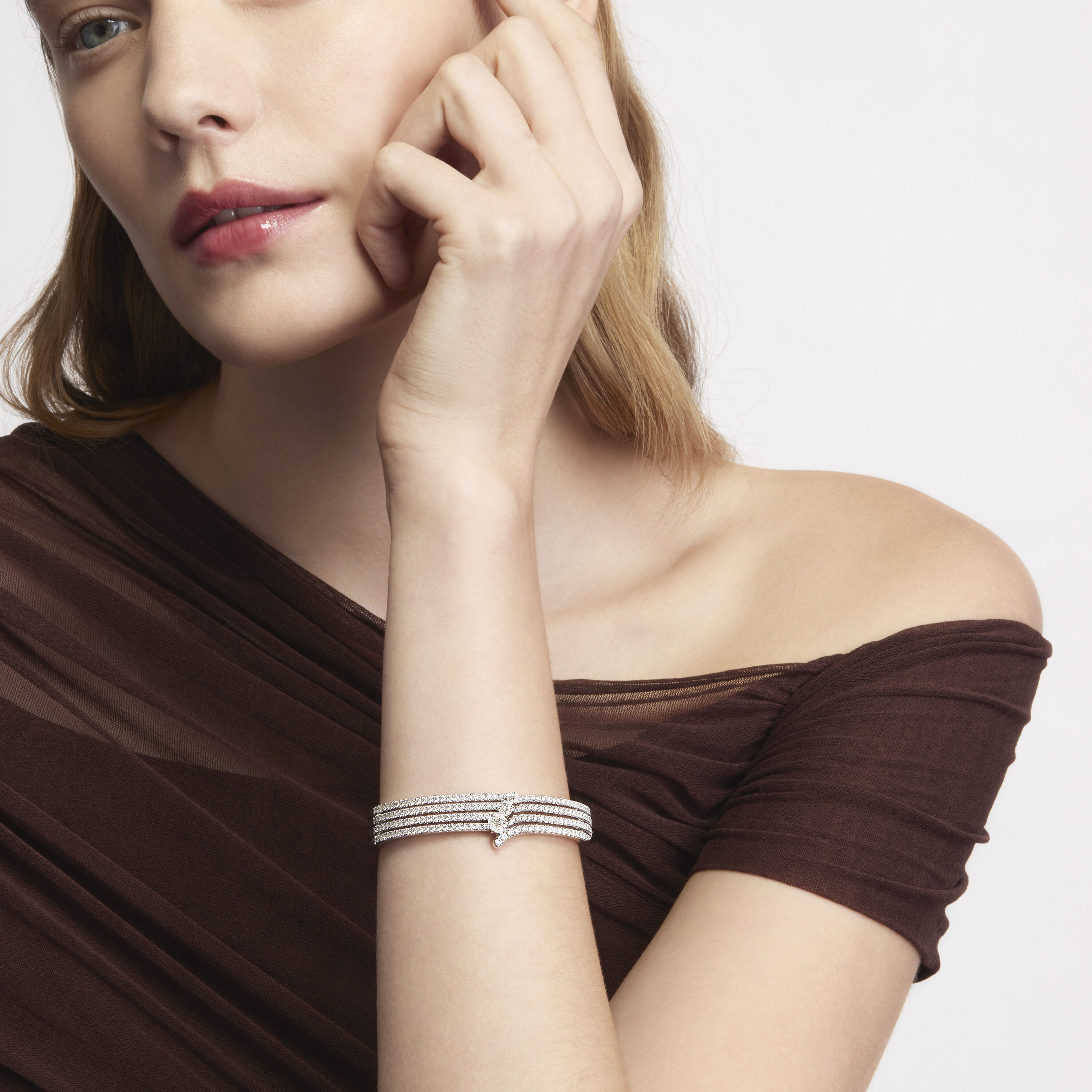 VELA系列法式切割密镶钻石手镯, 18K 黄金, large