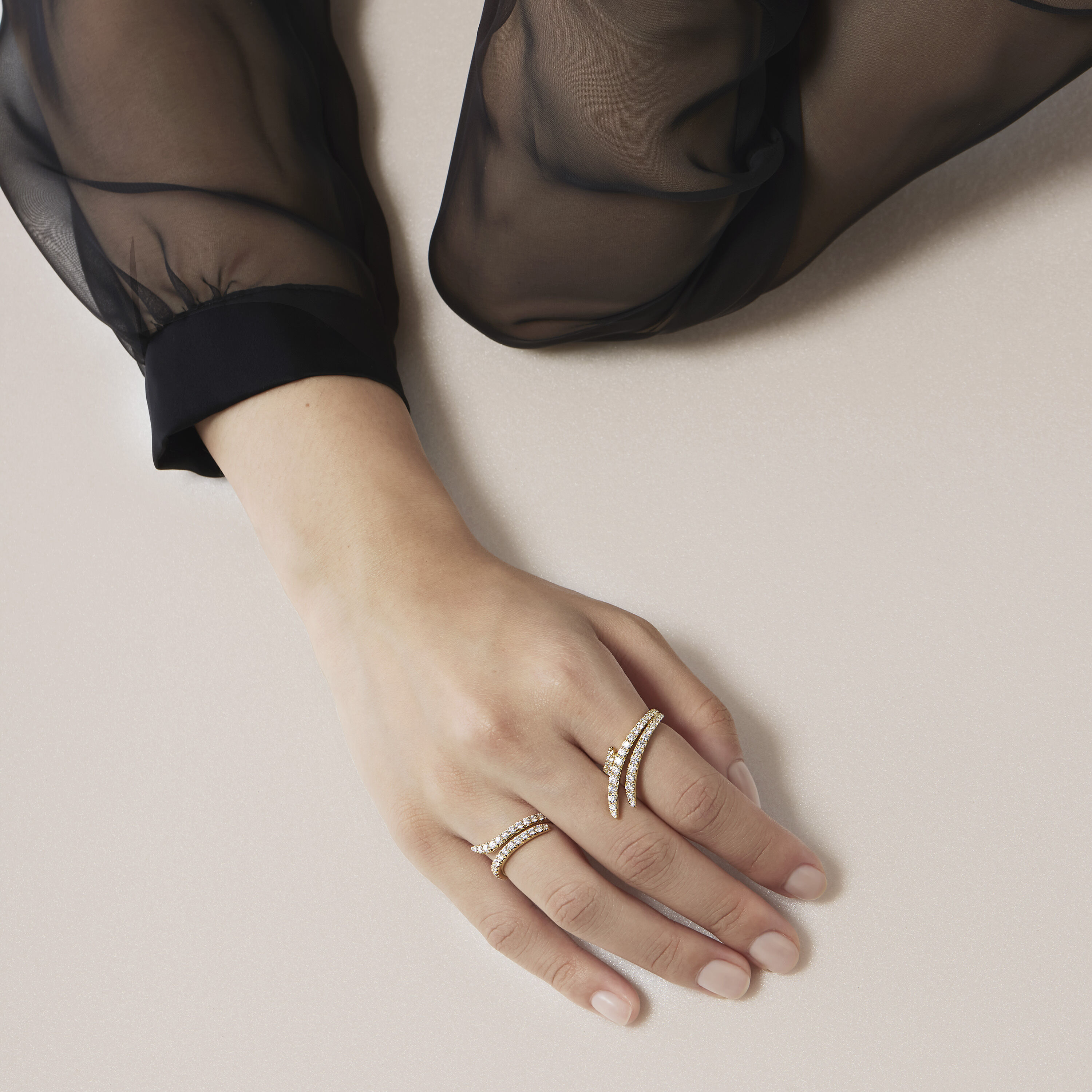 Vela 法式切割密镶双排钻石排戒, 18K 玫瑰金, large