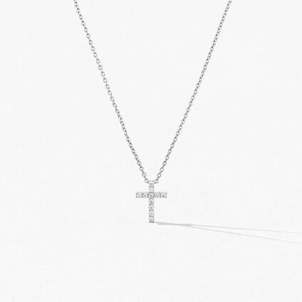 Whimsical Cross Pendant Necklace, 18K White Gold, large