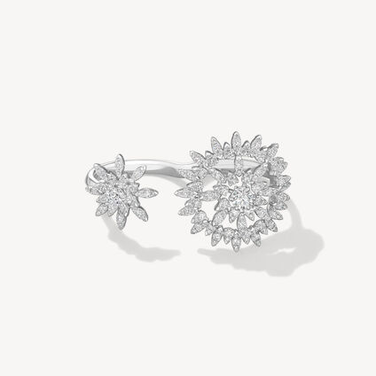 Aerial Sunburst Double Finger 钻石戒指, 18K 白金, large