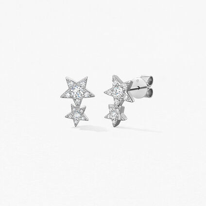 Illa Double Star Stud Earrings, 18K White Gold, large