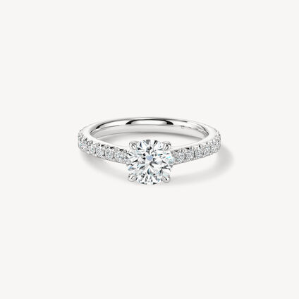 VELA Cathedral Solitaire Ring with Diamond Band, Platinum, large