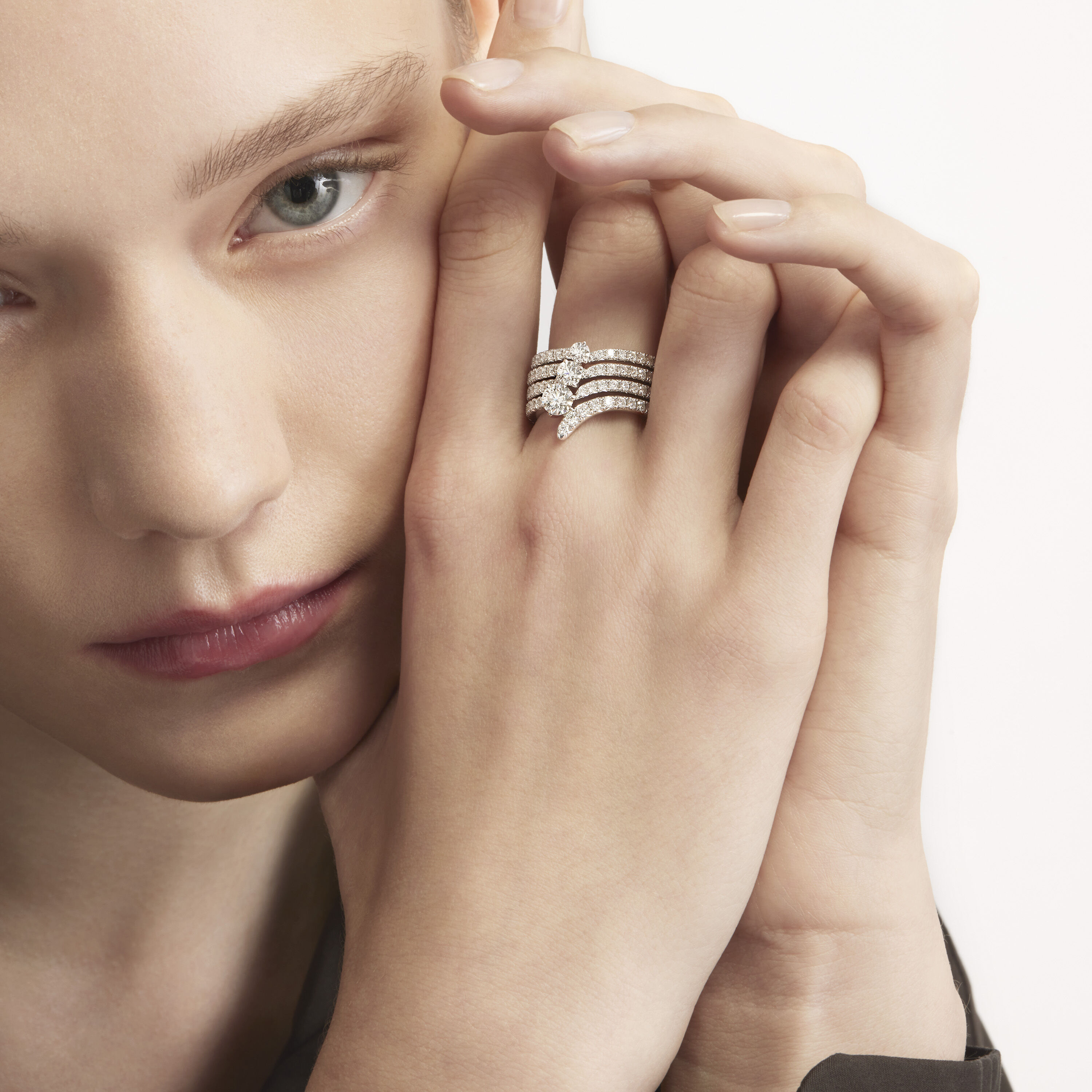 VELA系列法式切割密镶钻石套戒, 18K 玫瑰金, large