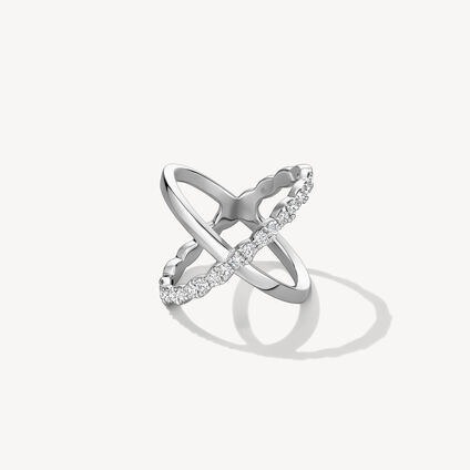 Lorelei Criss Cross 钻石戒指, 18K 白金, large