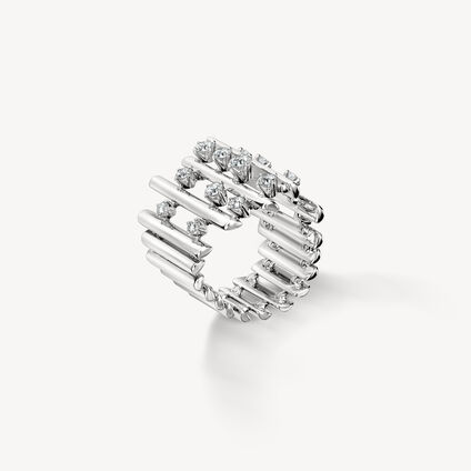 Barre Multi-Row Diamond Ring, 18K White Gold, large