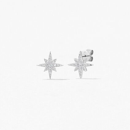 Charmed Starburst Earrings, 18K 白金, large