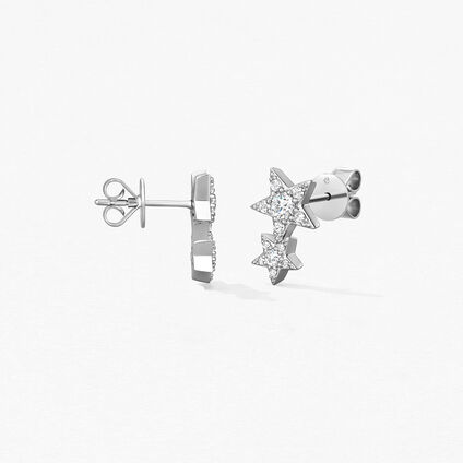 Illa Double Star Stud Earrings, 18K White Gold, large