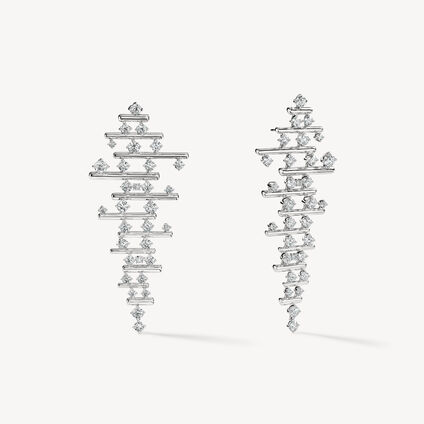 Barre Multi-Row Drop Earrings, 18K White Gold Barre Multi-Row Drop Earrings, 18K White Gold, large