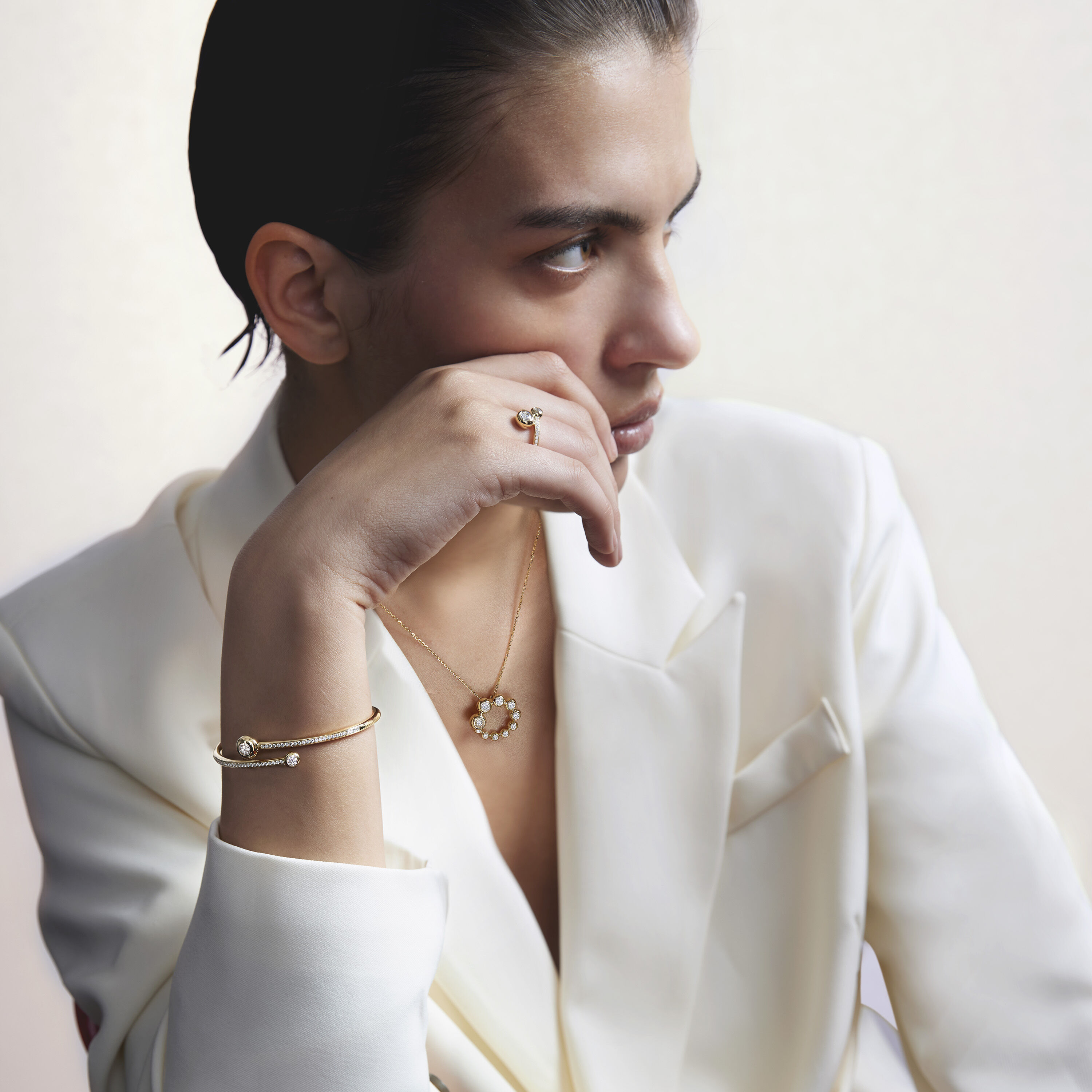 DREAM BYPASS 密镶钻石手镯, 18K 黄金, large