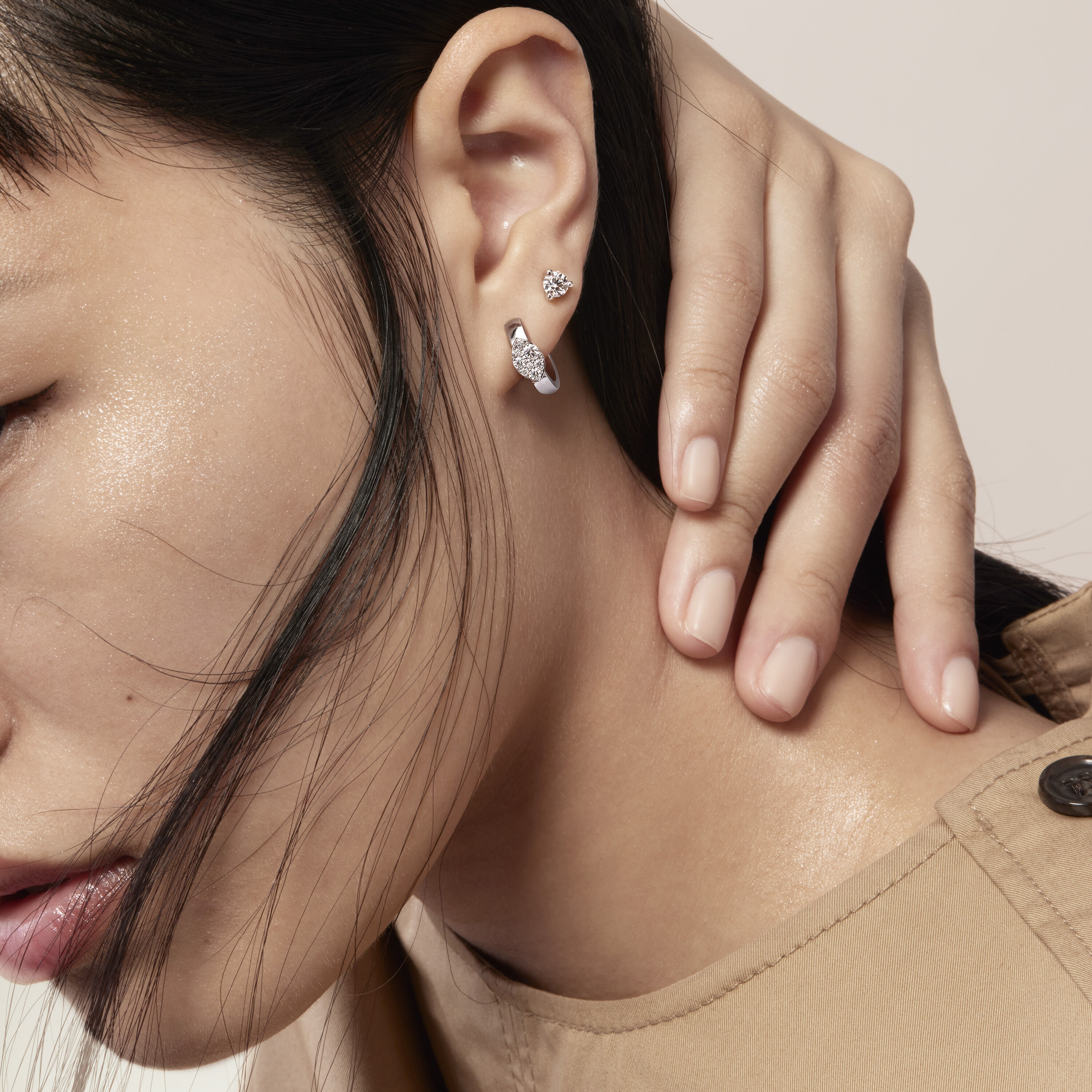 Tessa Navette Huggies, 18K Rose Gold, large