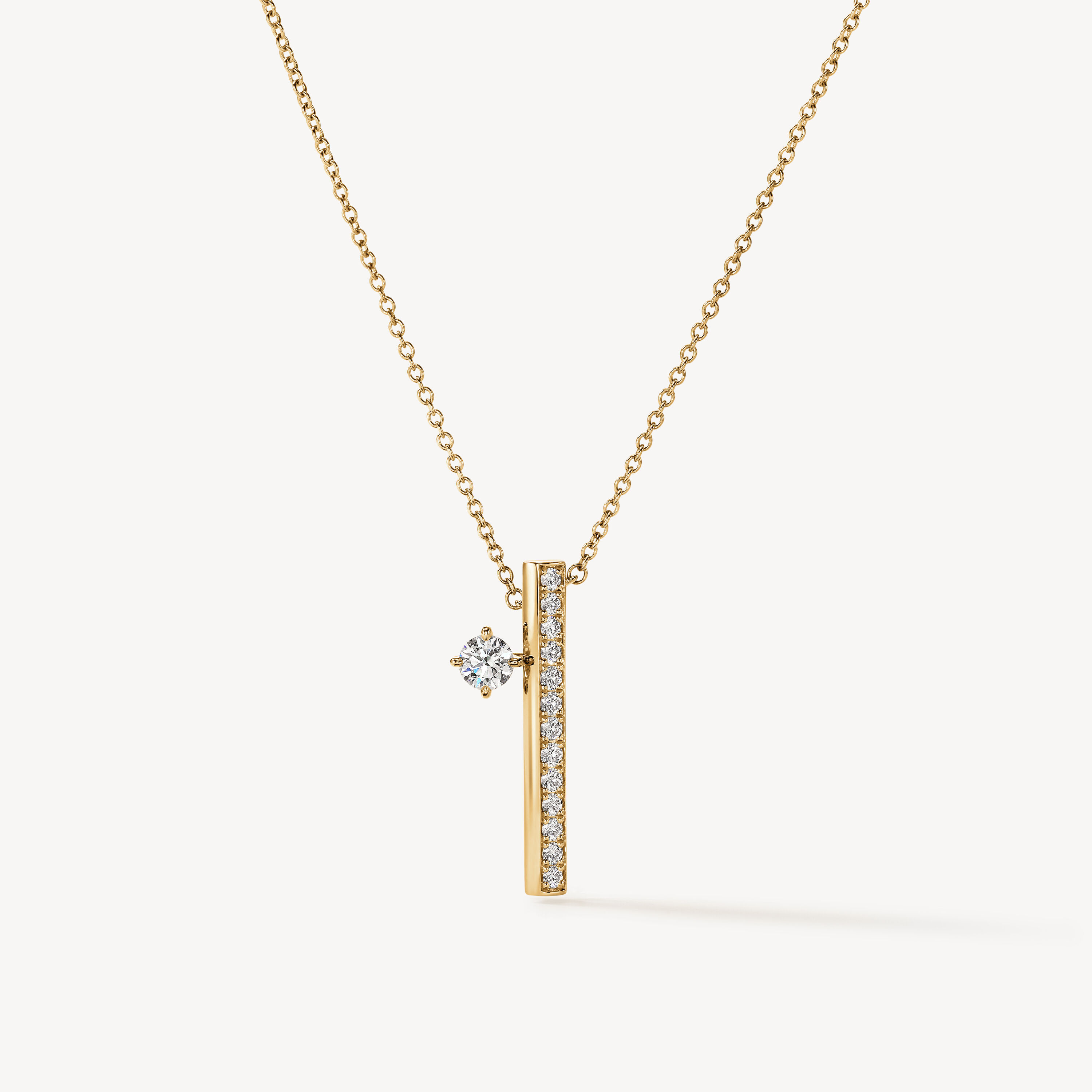 Barre Floating Single Diamond Pav&eacute; Pendant Necklace, 18K Yellow Gold, large