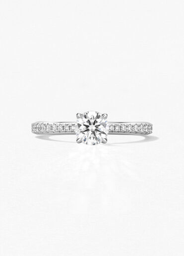 Vela Solitaire Ring with Diamond Band, Platinum Vela Solitaire Ring with Diamond Band, Platinum, large