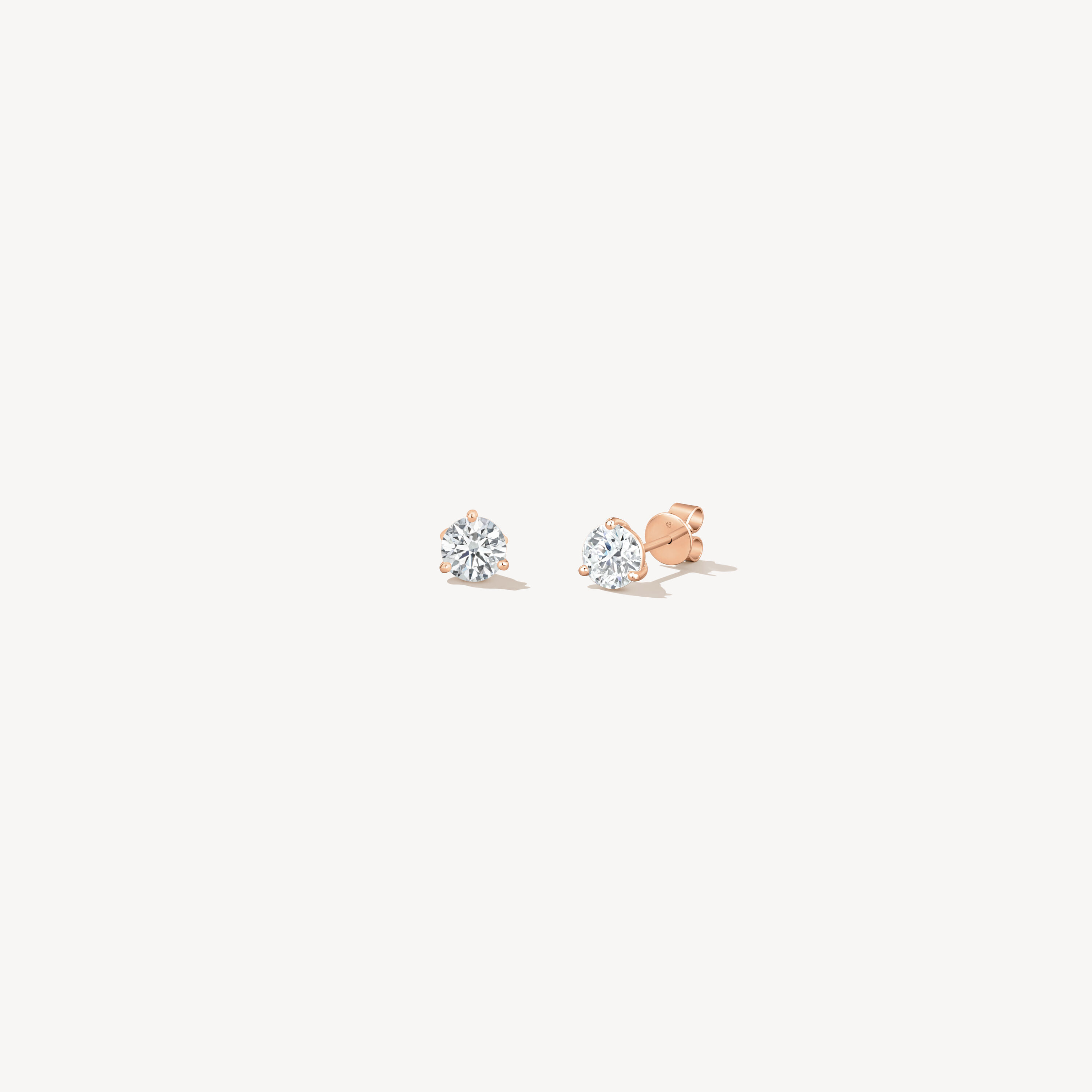  三爪钻石耳环, 18K 玫瑰金, large