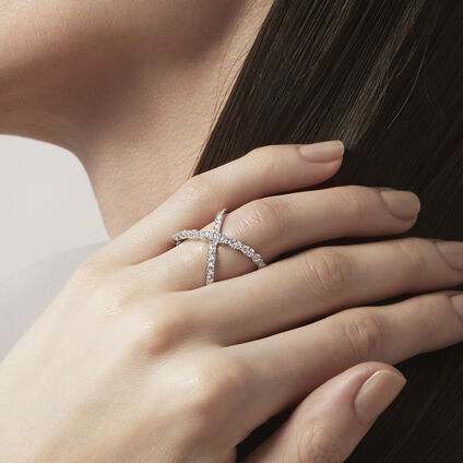 Lorelei Diamond Criss Cross Ring, 18K Rose Gold, large