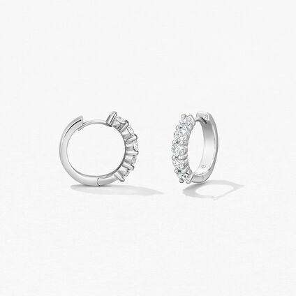 Small Mini Hoop Earrings, 18K White Gold, large
