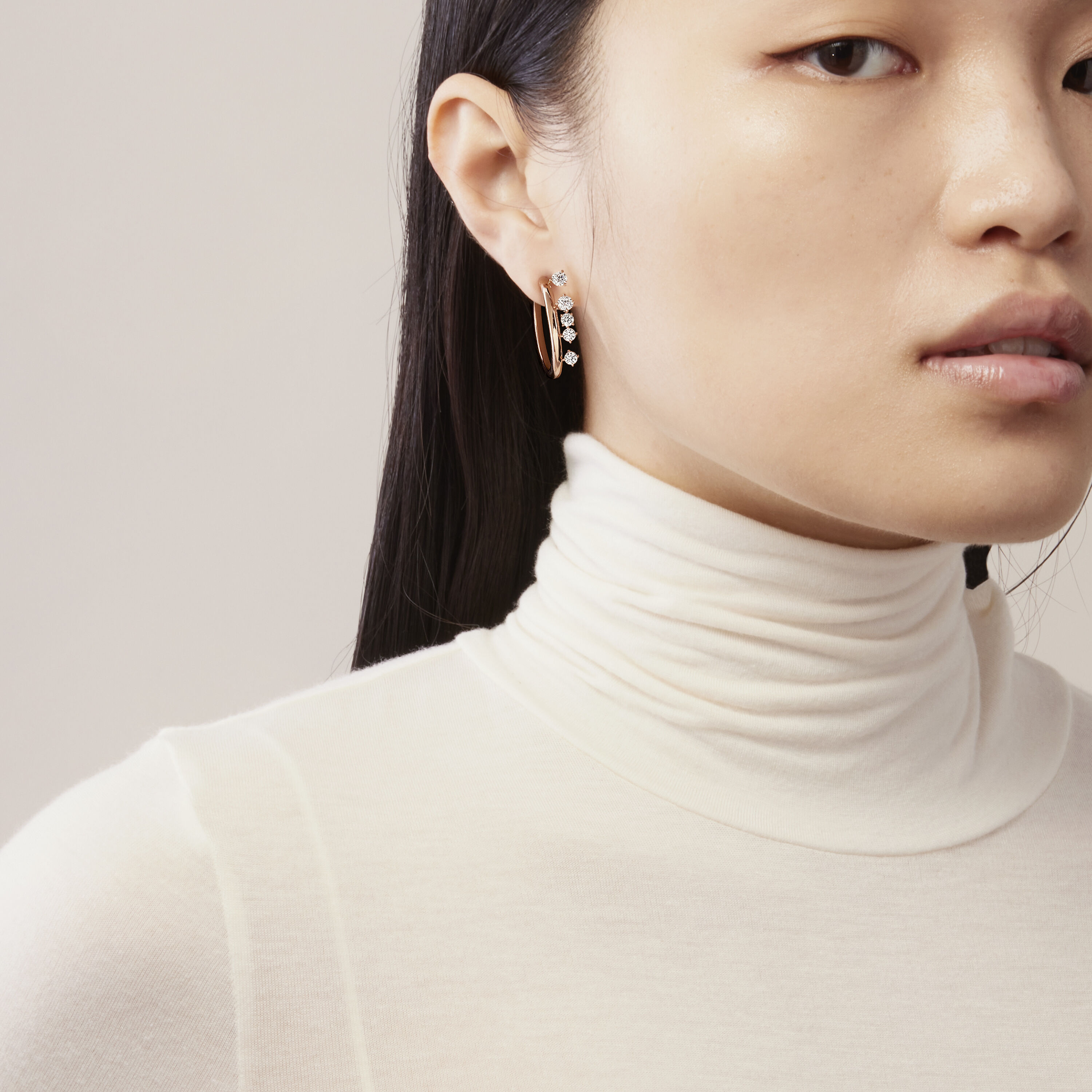 Barre Floating Diamond Small Hoops, 18K Yellow Gold, large