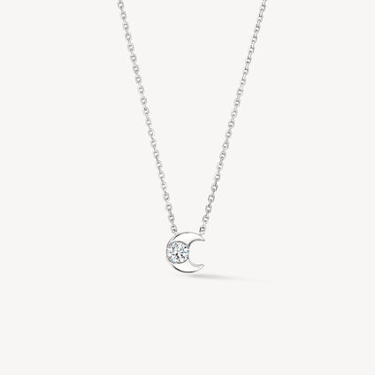 Charmed Half Moon Diamond Pendant Necklace, 18K White Gold, large