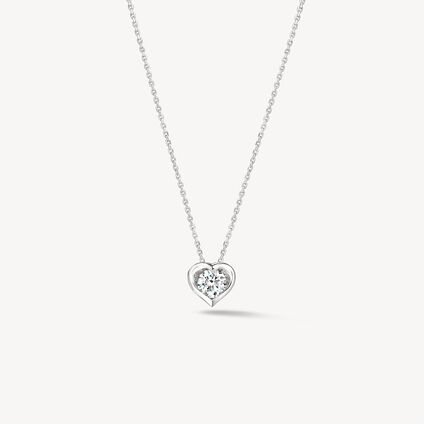 Whimsical Heart Single Diamond Pendant Necklace, 18K White Gold, large