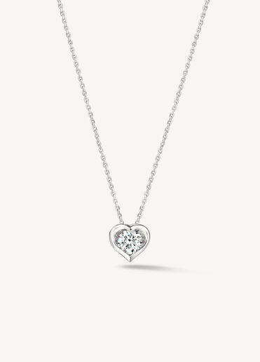 Whimsical Heart Single Diamond Pendant Necklace, 18K White Gold Whimsical Heart Single Diamond Pendant Necklace, 18K White Gold, large