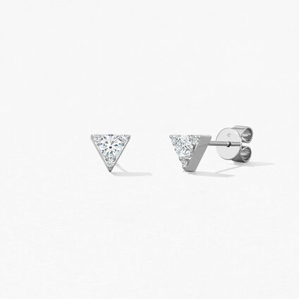 Triplicity Triangle Stud Earrings, 18K White Gold, large