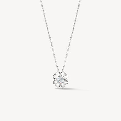 Whimsical Clover Single Diamond Pendant Necklace, 18K White Gold Whimsical Clover Single Diamond Pendant Necklace, 18K White Gold, large