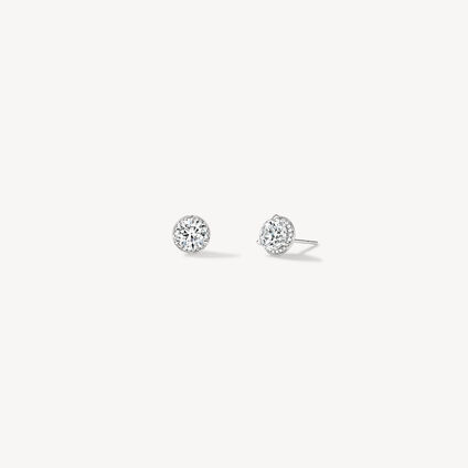 Timeless Hidden Halo Stud Earrings, 18K White Gold, large