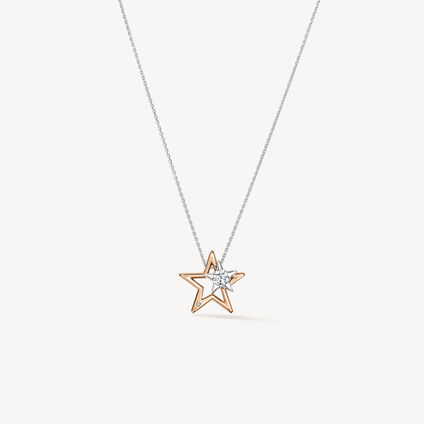 Illa Double Star Diamond Pendant Necklace, 18K Rose gold and White gold, large