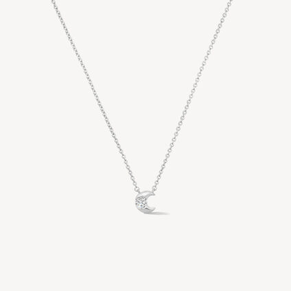 Charmed Half Moon Diamond Pendant Necklace, 18K White Gold, large
