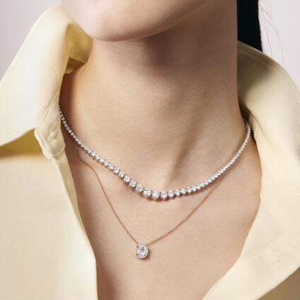 Ellipse Diamond Pendant Necklace, 18K White Gold, large