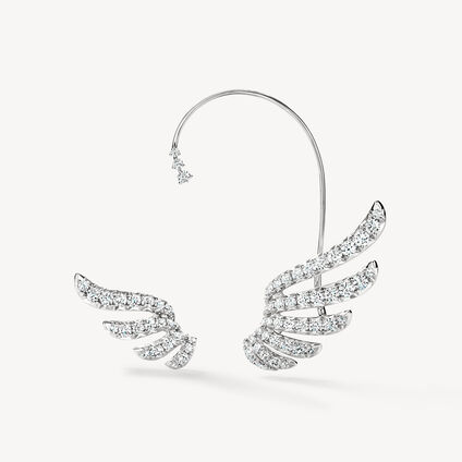 VELA French Cut Pav&eacute; Diamond Asymmetrical Climber Earrings , 18K White Gold, large