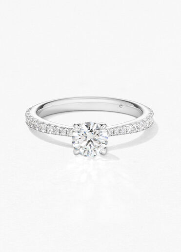 Vela Solitaire Ring with Diamond Band, Platinum Vela Solitaire Ring with Diamond Band, Platinum, large