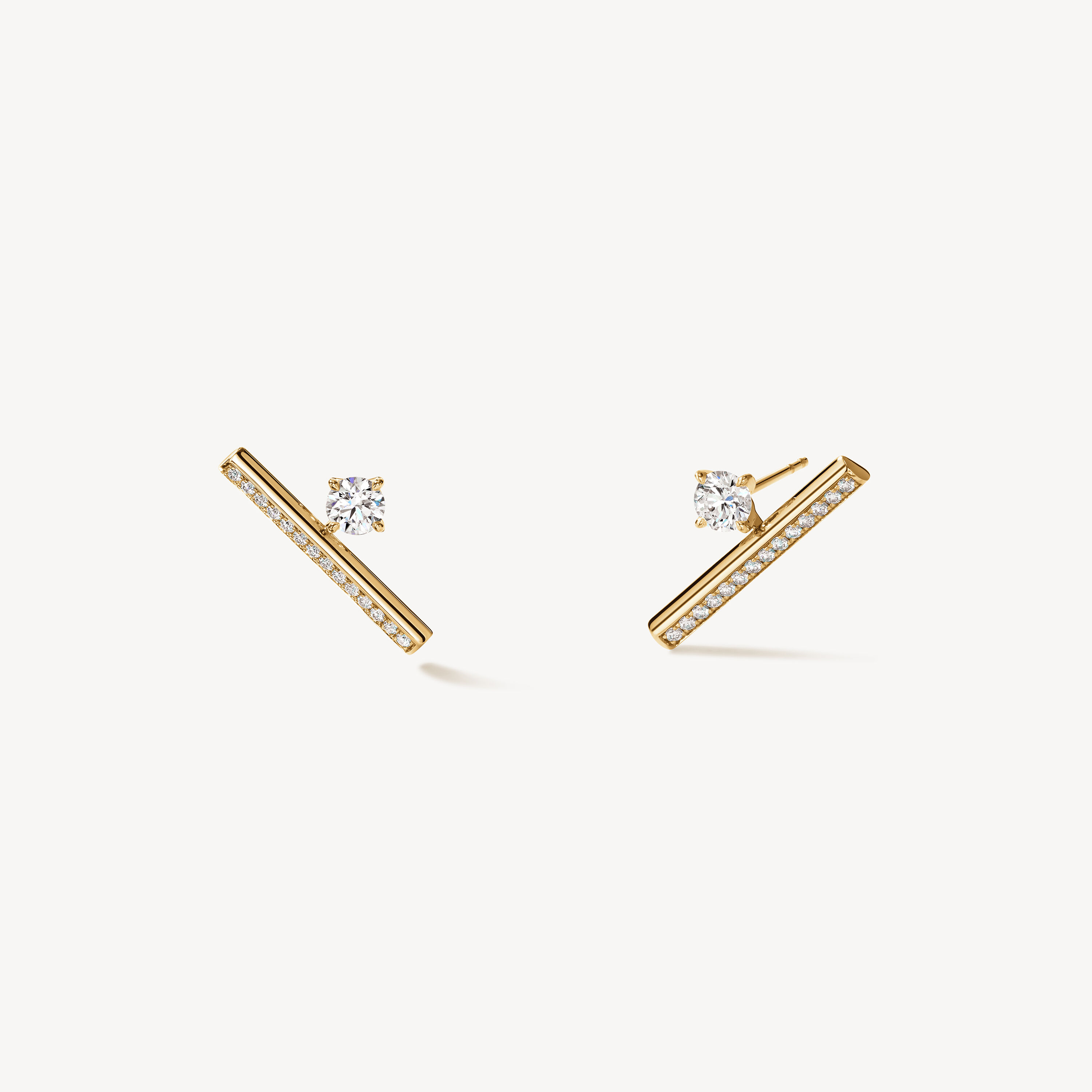 Barre Floating Single Diamond Pav&eacute; Climber Earrings, 18K Yellow Gold, large