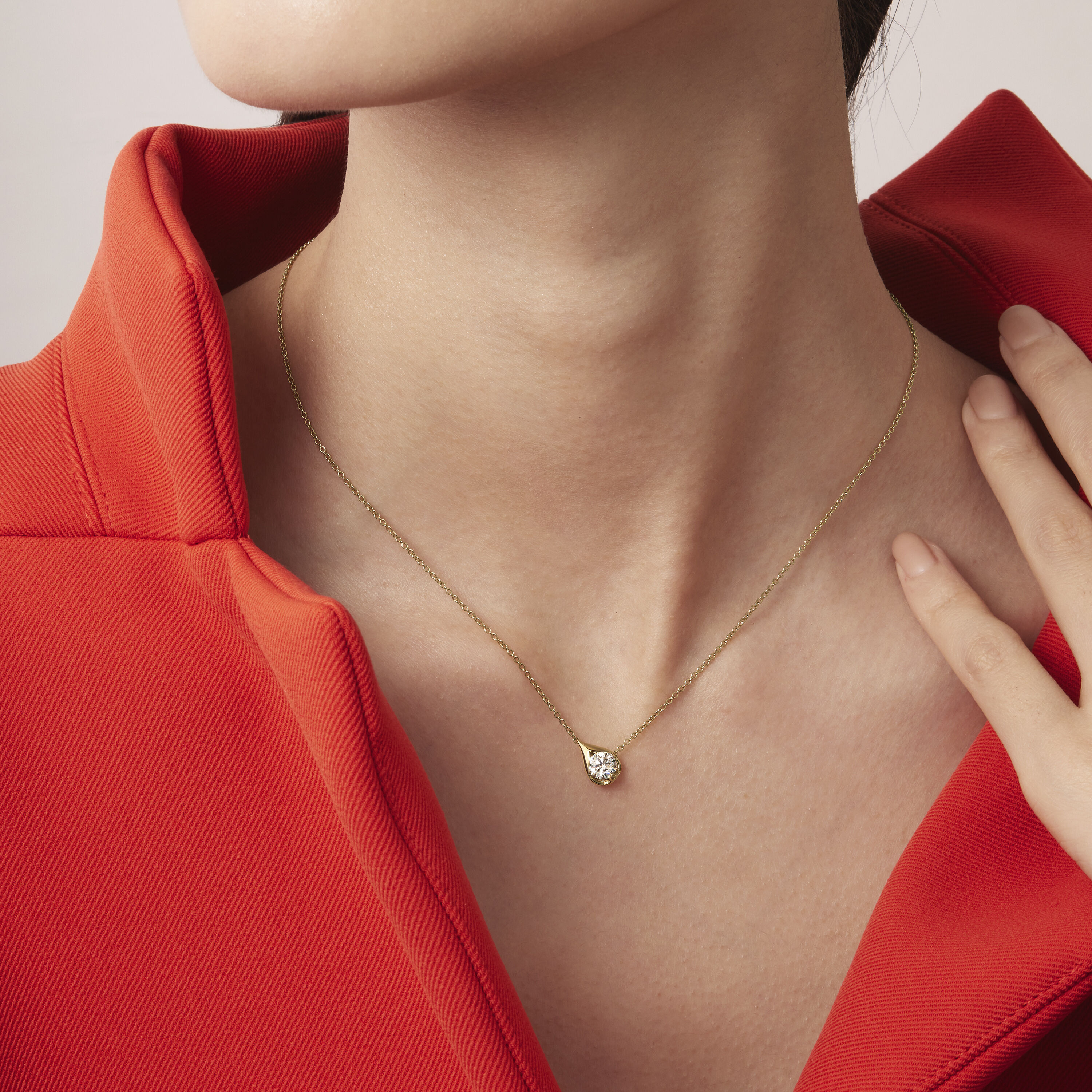 LU Droplet 钻石项链, 18K 黄金, large