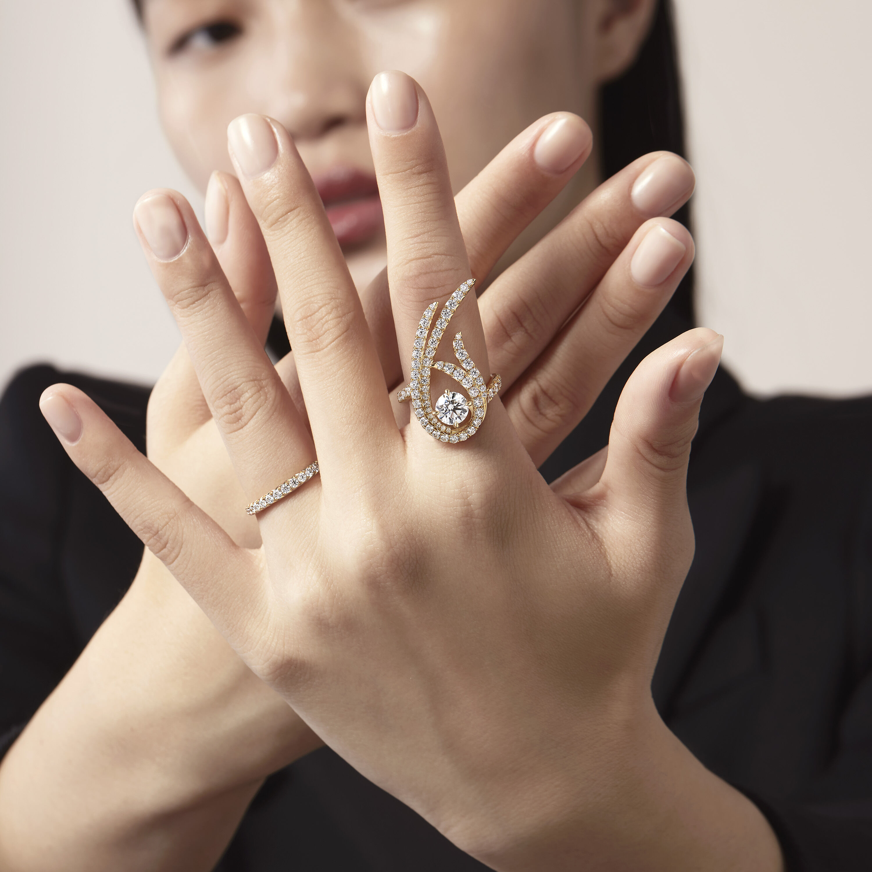 Vela Twisted Cocktail 钻石戒指 , 18K 玫瑰金, large