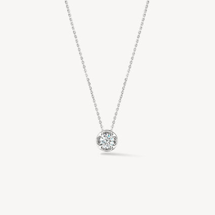 Whimsical Circle Single Diamond Pendant Necklace, 18K White Gold, large