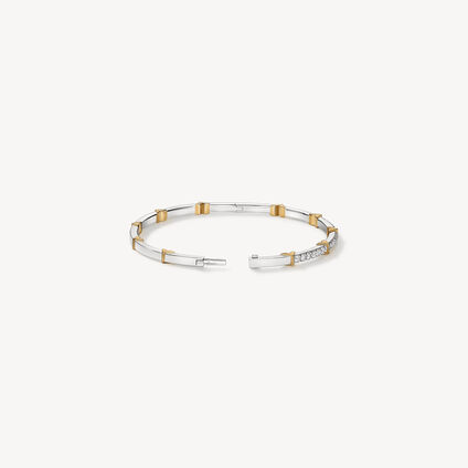 Copley Half Pav&eacute; Diamond Bangle, 18K White gold and Yellow Gold, large