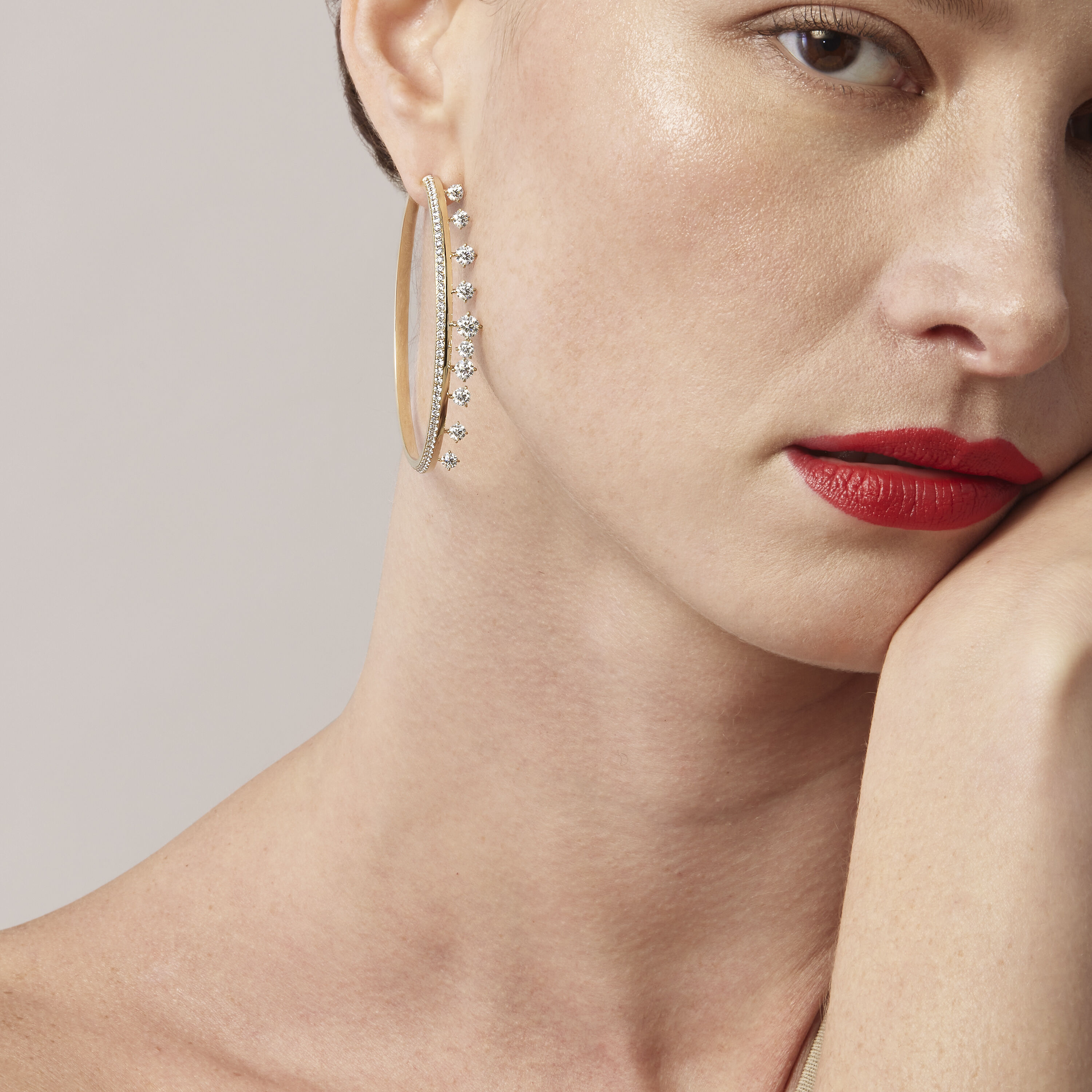 Barre系列环形密镶钻石耳环（大号）, 18K 玫瑰金, large