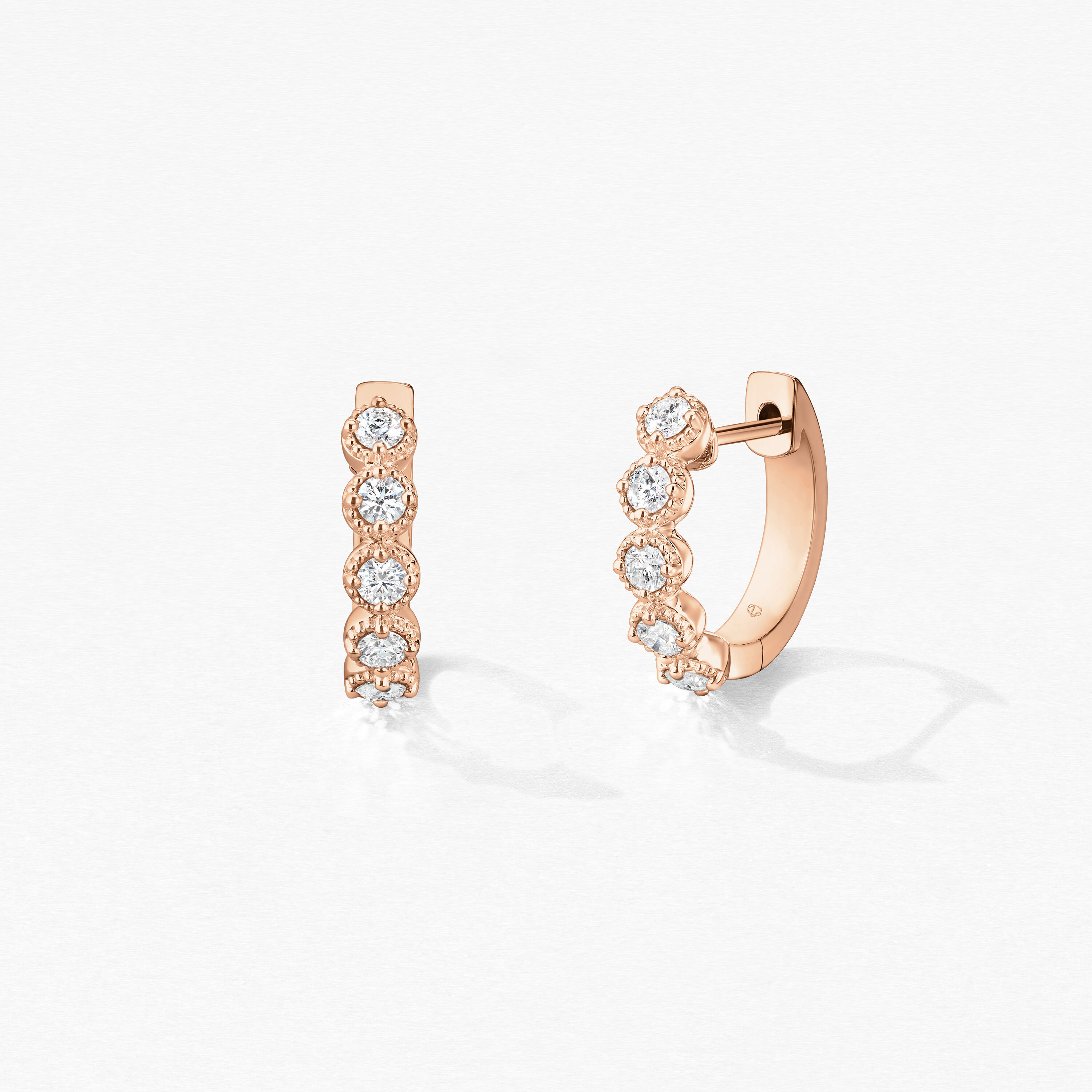Diamond Bar Huggies, 18K Rose Gold, large