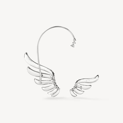 VELA French Cut Pav&eacute; Diamond Asymmetrical Climber Earrings , 18K White Gold, large