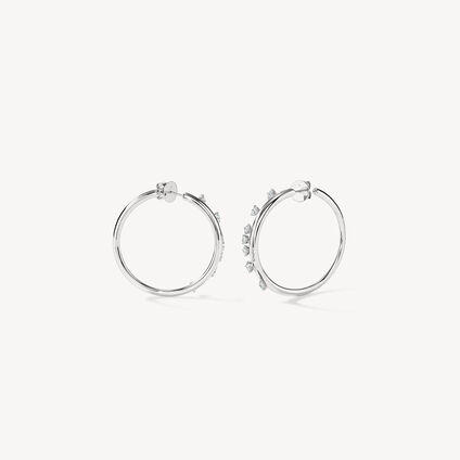 BARRE Floating Diamond Medium Hoops, 18K White Gold, large