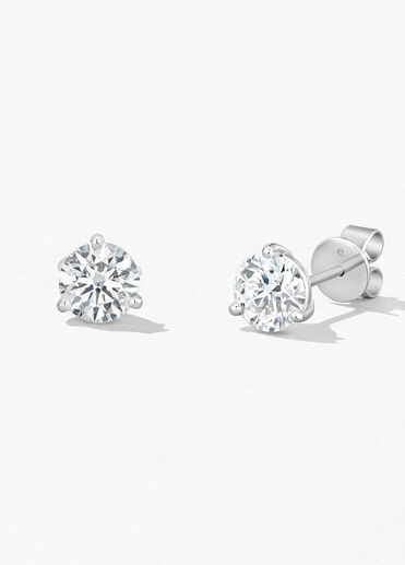 Three-Prong Stud Earrings, 18K White Gold Three-Prong Stud Earrings, 18K White Gold, large