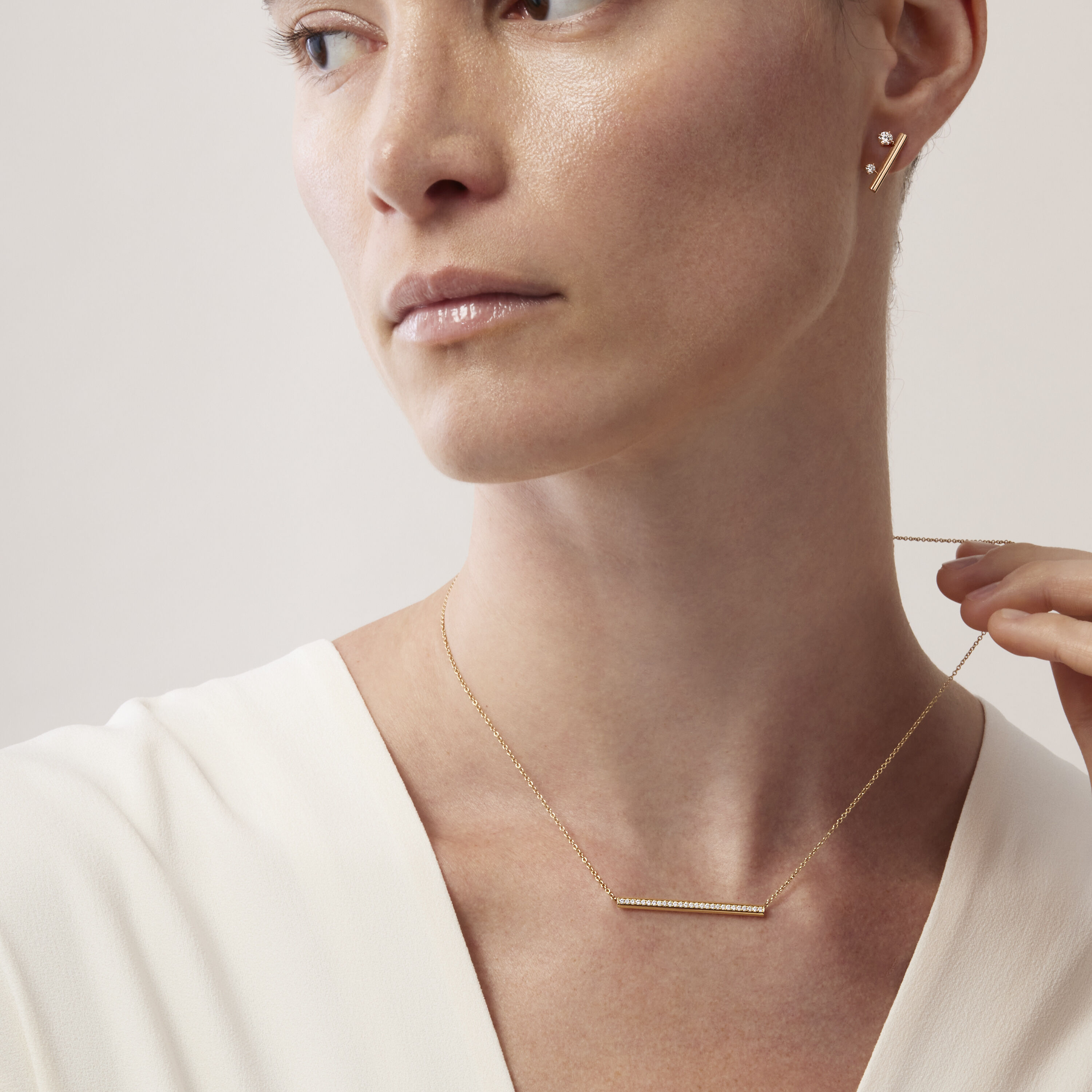 Barre系列密镶钻石项链, 18K 玫瑰金, large