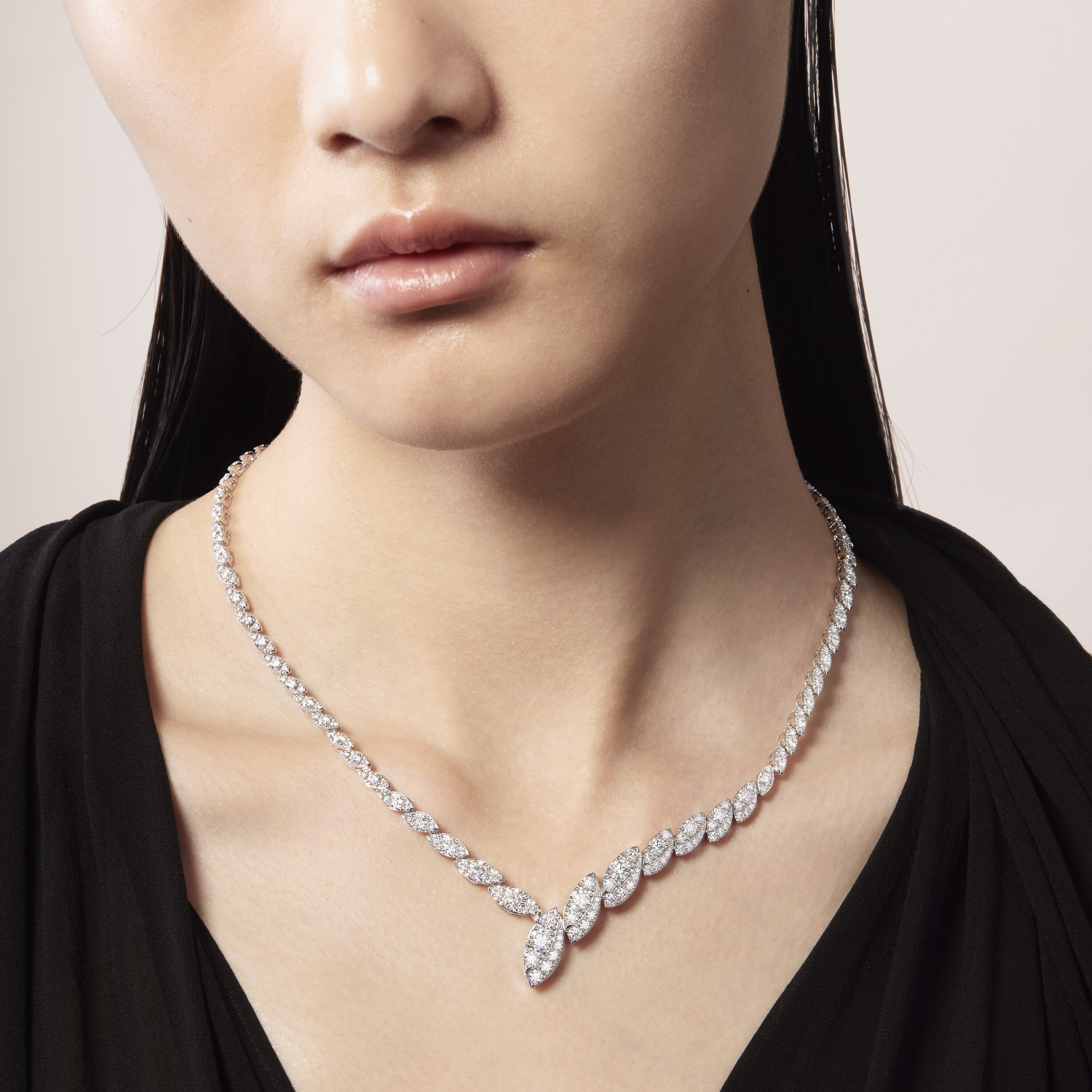 Bypass Necklace, 18K White Gold, large