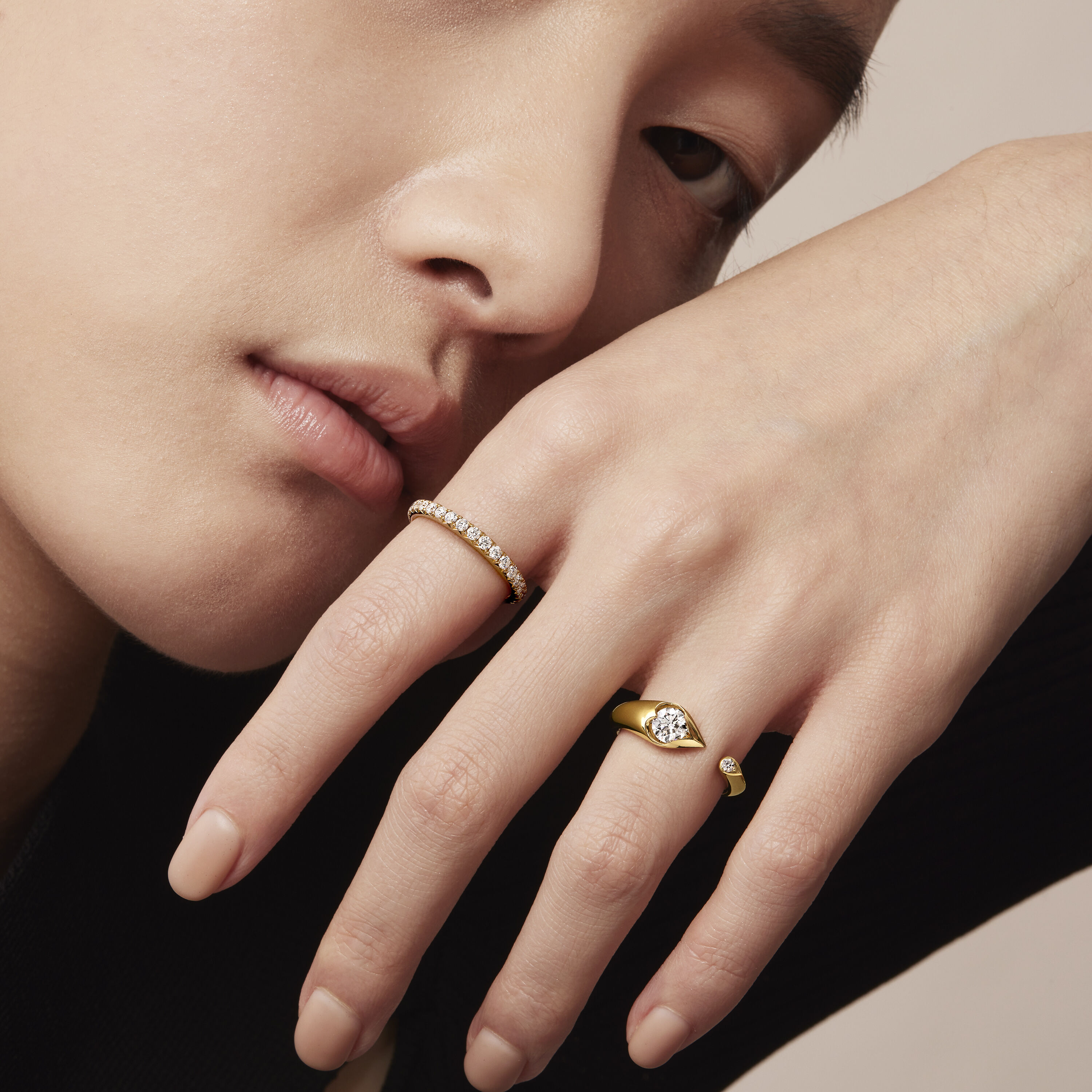 LU Droplet Open Ring, 18K White Gold, large
